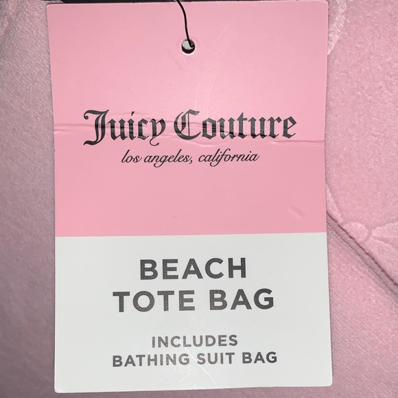 ๐- Juicy Couture Light Pink Bow-Patterned Beach Tote with Bathing Suit Bag - Picture 2 of 15